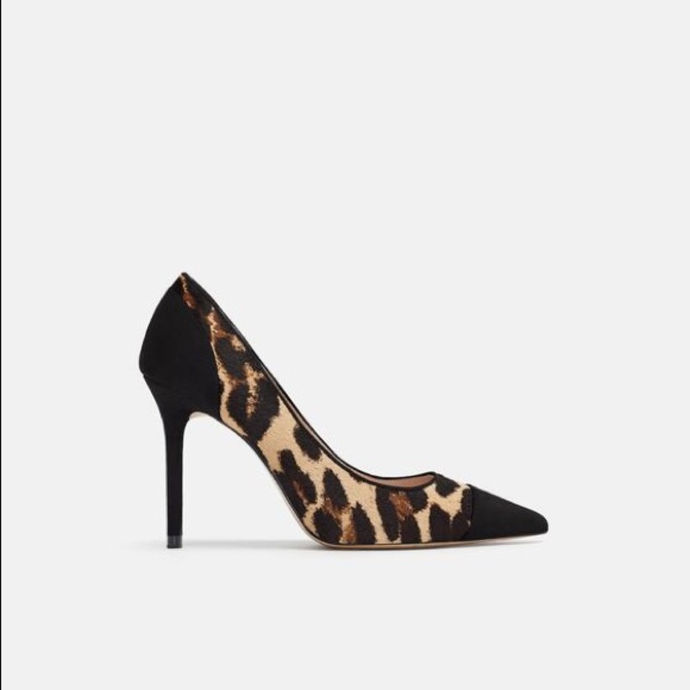 Zara animal print leather high heeled shoes NWT